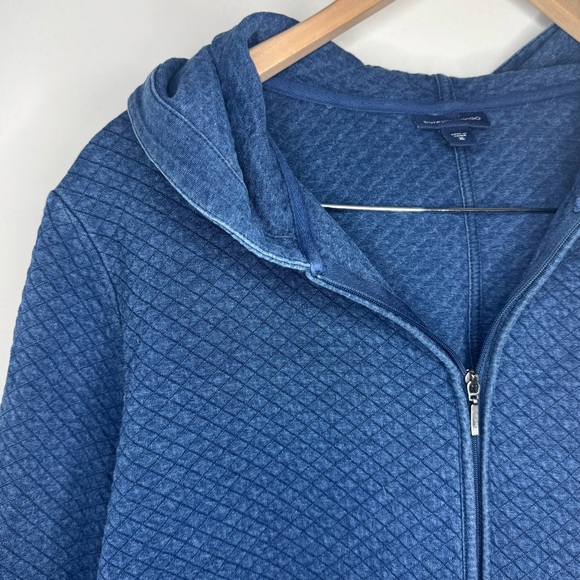 J Jill Pure Jill Indigo Quilted Cotton Hooded Pocket Long Cardigan Women’s XL - Picture 3 of 6